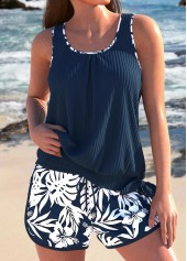Plus Size Mid Waisted Bowknot Navy Tankini Set | thumb picture 