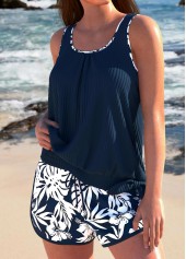Plus Size Mid Waisted Bowknot Navy Tankini Set