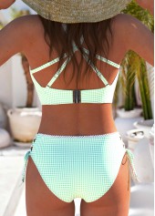 Lace Up Mid Waisted Plaid Light Green Bikini Set | thumb picture 