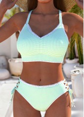 Lace Up Mid Waisted Plaid Light Green Bikini Set | thumb picture 