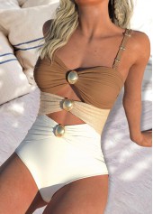 Cut Out Light Coffee Contrast One Piece Swimwear