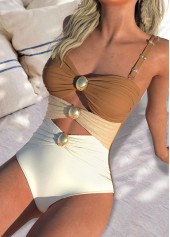 Cut Out Light Coffee Contrast One Piece Swimwear | thumb picture 