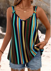 Multi Color Twist Striped Strappy V Neck Tank Top