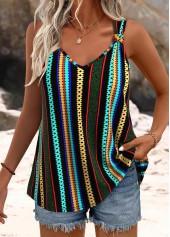 Multi Color Twist Striped Strappy V Neck Tank Top | thumb picture 