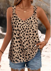 Dark Coffee Polka Dot Strappy V Neck Camisole Top