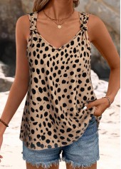Dark Coffee Polka Dot Strappy V Neck Camisole Top | thumb picture 