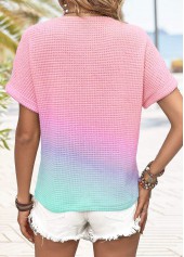 Pink Button Short Sleeve V Neck T Shirt | thumb picture 