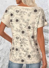 Light Camel Floral Print Short Sleeve T Shirt