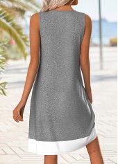 Grey Tummy Coverage Tropical Plants Print Short Sleeveless Dress | thumb picture 