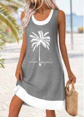 Grey Tummy Coverage Tropical Plants Print Short Sleeveless Dress | thumb picture 