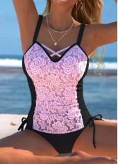 Lace Mid Waisted Light Pink Tankini Set