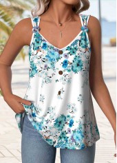 Light Blue Button Floral Print Strappy Tank Top | thumb picture 