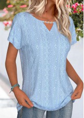 Light Blue Lace Short Sleeve Round Neck T Shirt | thumb picture 