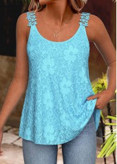 Light Blue Embroidery Strappy Scoop Neck Camisole Top
