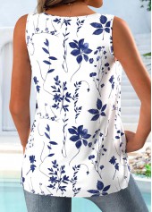 White Leaf Print Sleeveless V Neck Tank Top | thumb picture 
