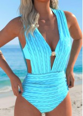 Button V-Neck Cyan One Piece Swimwear and Bra