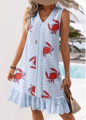 Light Blue Embroidery Marine Life Print A Line Dress | thumb picture 
