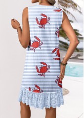 Light Blue Embroidery Marine Life Print A Line Dress | thumb picture 