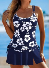 Ruched Mid Waisted Floral Print Navy Tankini Set