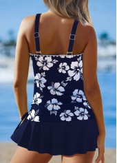 Ruched Mid Waisted Floral Print Navy Tankini Set | thumb picture 