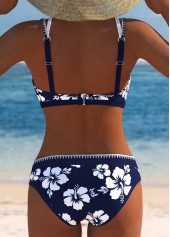 Contrast Binding Mid Waisted Floral Print Navy Bikini Set | thumb picture 