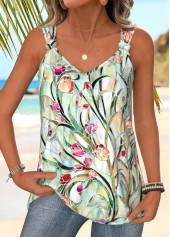 Light Green Twist Floral Print Sleeveless Tank Top