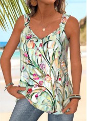 Light Green Twist Floral Print Sleeveless Tank Top | thumb picture 