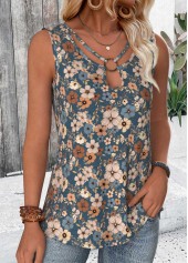 Multi Color Circular Ring Floral Print Sleeveless Tank Top | thumb picture 