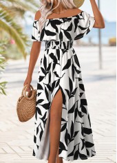 Multi Color Split Leaf Print Maxi Sleeveless Dress