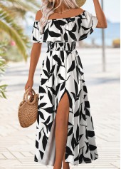 Multi Color Split Leaf Print Maxi Sleeveless Dress | thumb picture 