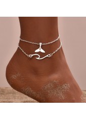 Silver Alloy Wave Fishtail Anklet Set