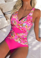 Criss Cross Paisley Print Hot Pink One Piece Swimwear | thumb picture 