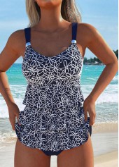 Jacquard Mid Waisted Navy Tankini Set | thumb picture 