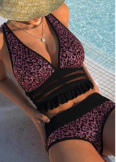 Jacquard Mid Waisted Leopard Black Bikini Set