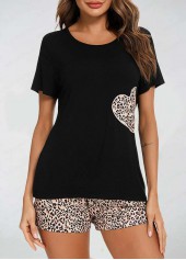 Black Leopard Half Sleeve Lounge Top and Shorts