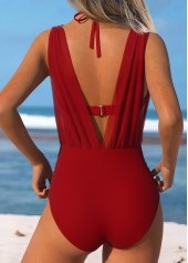 Patchwork Tie Red One Piece Swimwear and Bra | thumb picture 