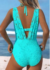 V-Neck Lace Cyan One Piece Swimwear and Bra | thumb picture 