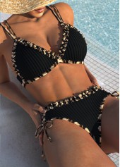 Frill Mid Waisted Plaid Black Bikini Set