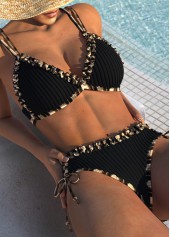 Frill Mid Waisted Plaid Black Bikini Set | thumb picture 