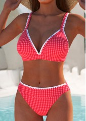 Contrast Binding Mid Waisted Plaid Red Bikini Set | thumb picture 