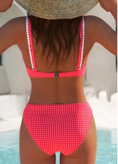 Contrast Binding Mid Waisted Plaid Red Bikini Set | thumb picture 