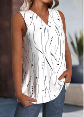 White Lightweight Polka Dot Sleeveless V Neck Tank Top | thumb picture 