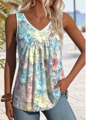 Light Blue Patchwork Floral Print Sleeveless Tank Top | thumb picture 