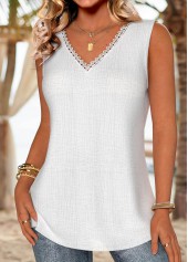 White Tummy Coverage Sleeveless V Neck Tank Top | thumb picture 