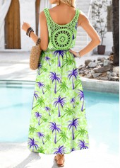 Light Green Embroidery Tropical Plants Print Sleeveless Dress | thumb picture 