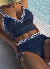 Tie Mid Waisted Striped Navy Bikini Set | thumb picture 