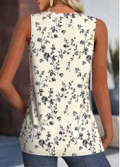 Beige Floral Print Sleeveless V Neck Tank Top | thumb picture 