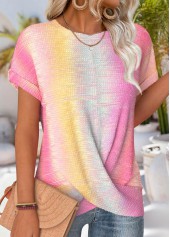 Multi Color Ombre Short Sleeve Round Neck T Shirt
