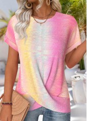 Multi Color Ombre Short Sleeve Round Neck T Shirt