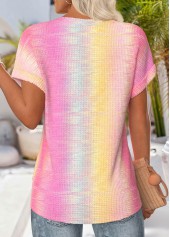Multi Color Ombre Short Sleeve Round Neck T Shirt